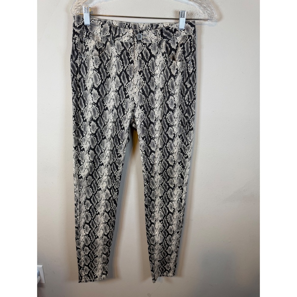 Q2 Womens Skinny Pants Snakeskin Print Grey Black L